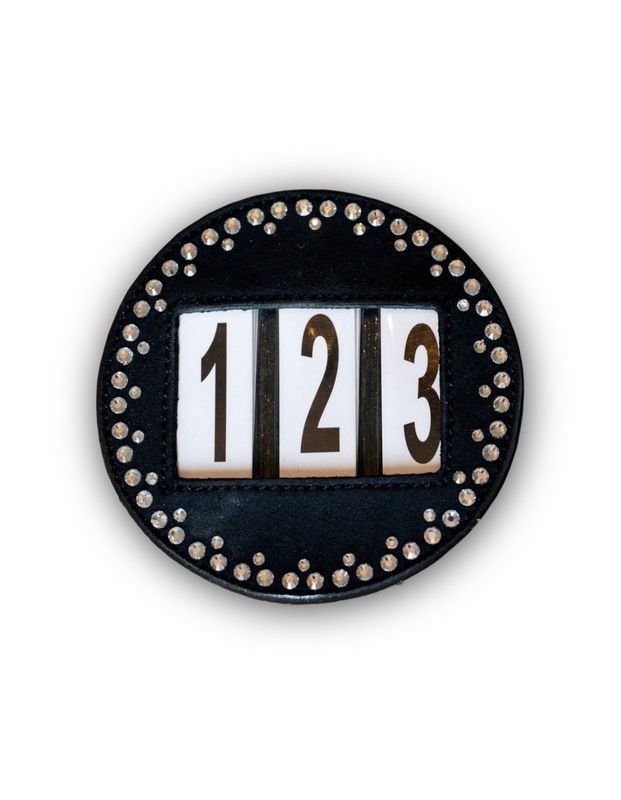 Number holder MYSTERY brown by SD Design competition numbers, round, rhinestones, black