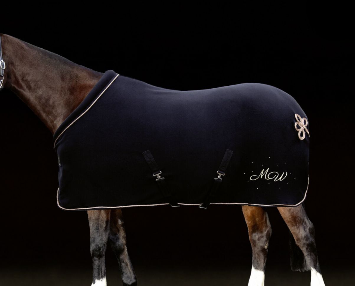 Abschwitzdecke ROSEGOLD GLAMOUR STYLE schwarz mit  "MONOGRAMM"   by HKM