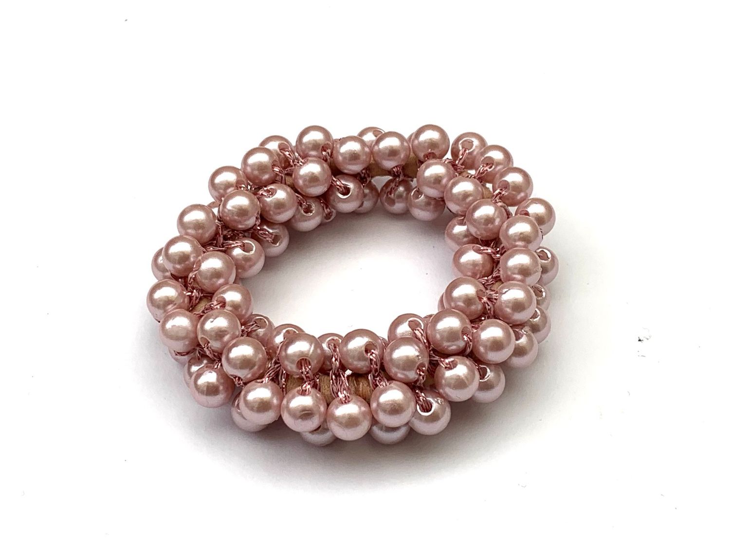 Haargummi Florence, Perlen, gold, weiß, Dressurreiter, Pferd, Pony, Duttnetz,