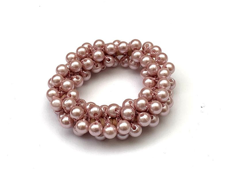 Haargummi Florence, Perlen, gold, weiß, Dressurreiter, Pferd, Pony, Duttnetz,