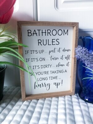 Bathroom rules hanging sign