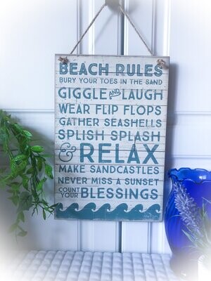 Rustic Beach Rules Home Decor Hanging Sign