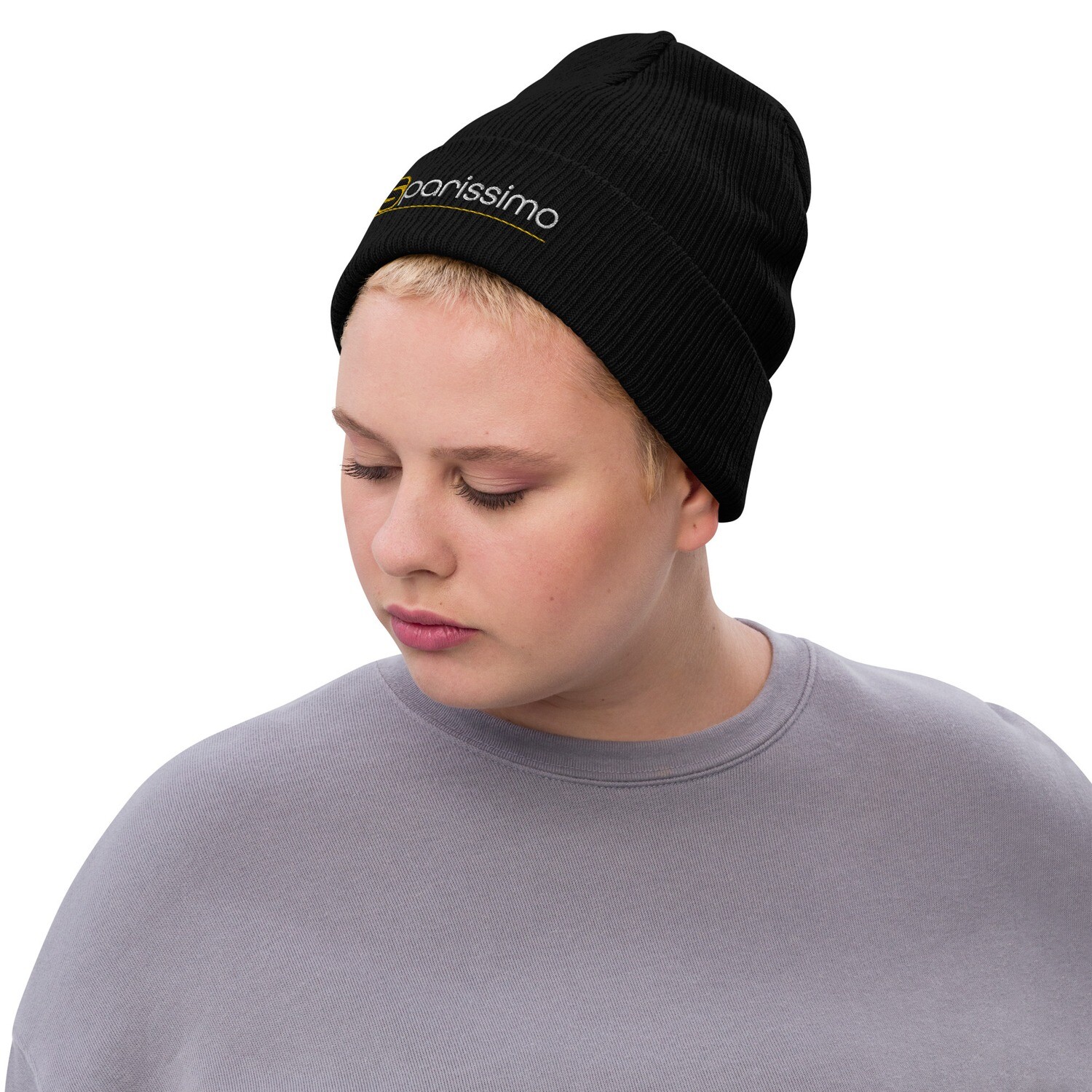 Recycelte Beanie mit Bündchen, Farbe: Schwarz