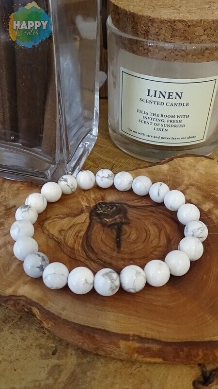 Bracelet Howlite Blanche : Hypersensibilité - Sommeil - Hypertension - Digestion