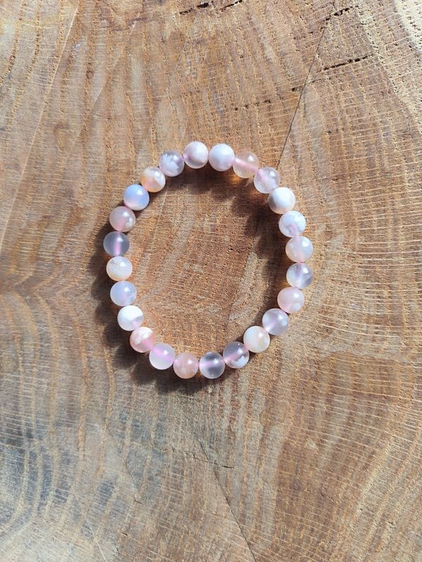 Bracelet Agate Fleur de Cerisier :  Guérir les traumatismes - S'affirmer - Diminuer les peurs et les angoisses