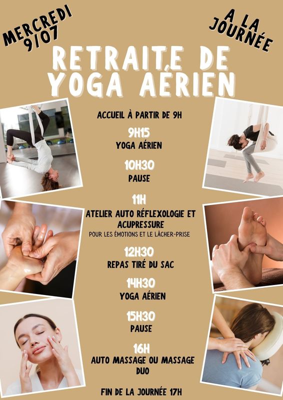 Retraite de Yoga Aérien 9 Juillet 2025  - 1 jour : yoga aérien, atelier auto réflexologie et acupressure, auto massage
