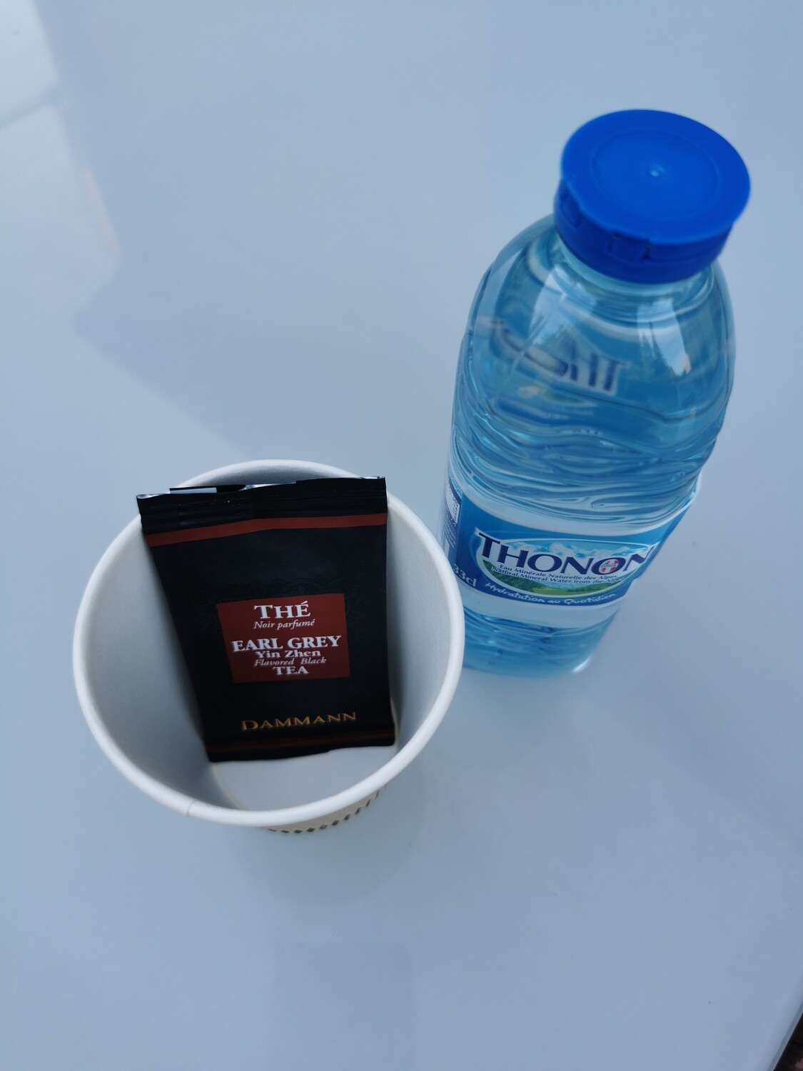 1 &quot;Dammann&quot; black tea bag with its 33cl bottle of water