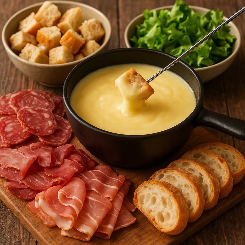 Fondue suisse avec charcuterie salade verte prix /pers