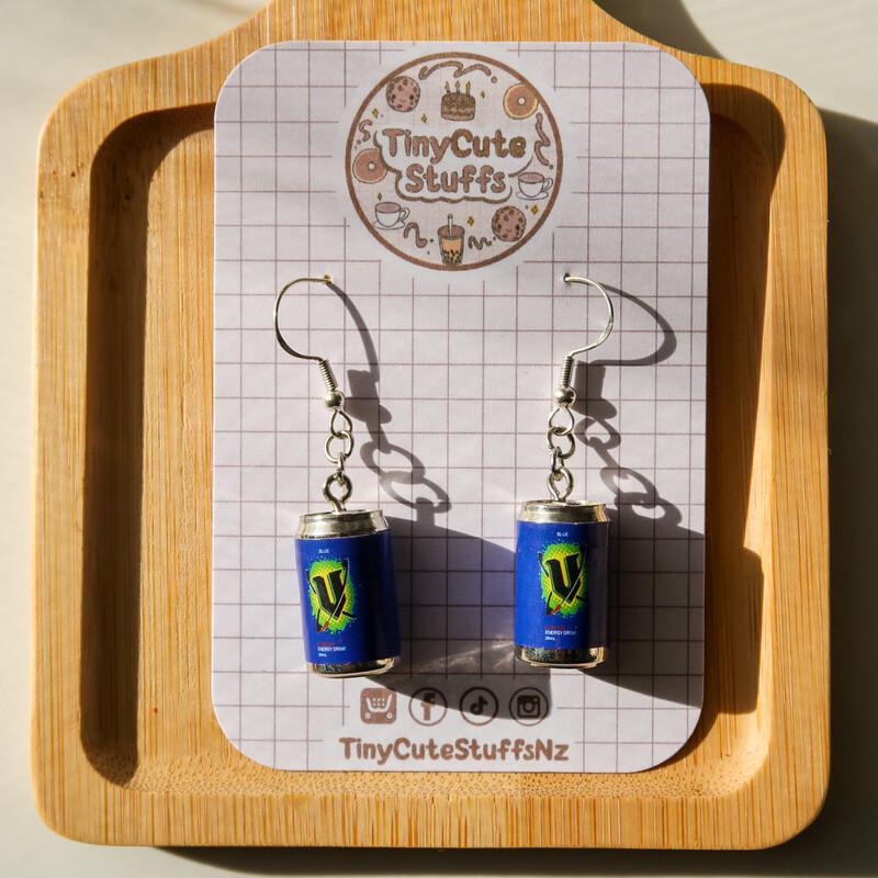 Blue V Energy Drink Earrings