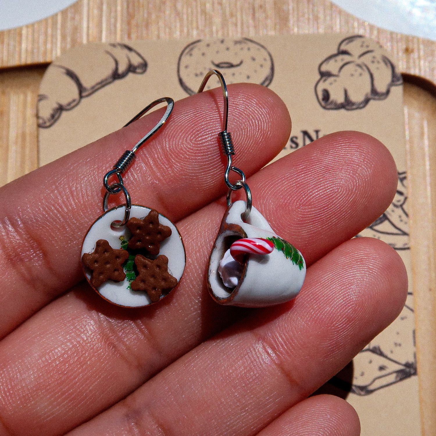 Christmas Hot Chocolate And Biscuits Earrings
