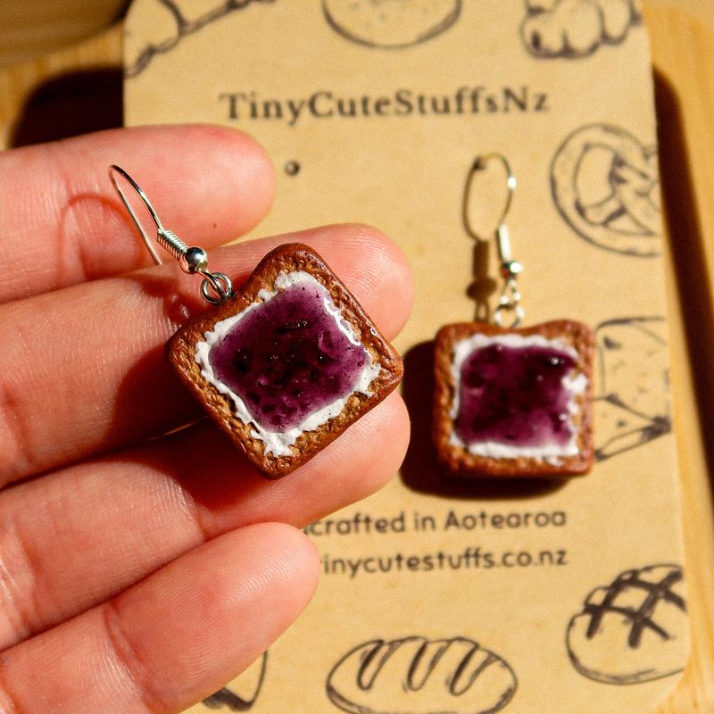 Blueberry Jam Toast Earrings (Wheatmeal Bread)