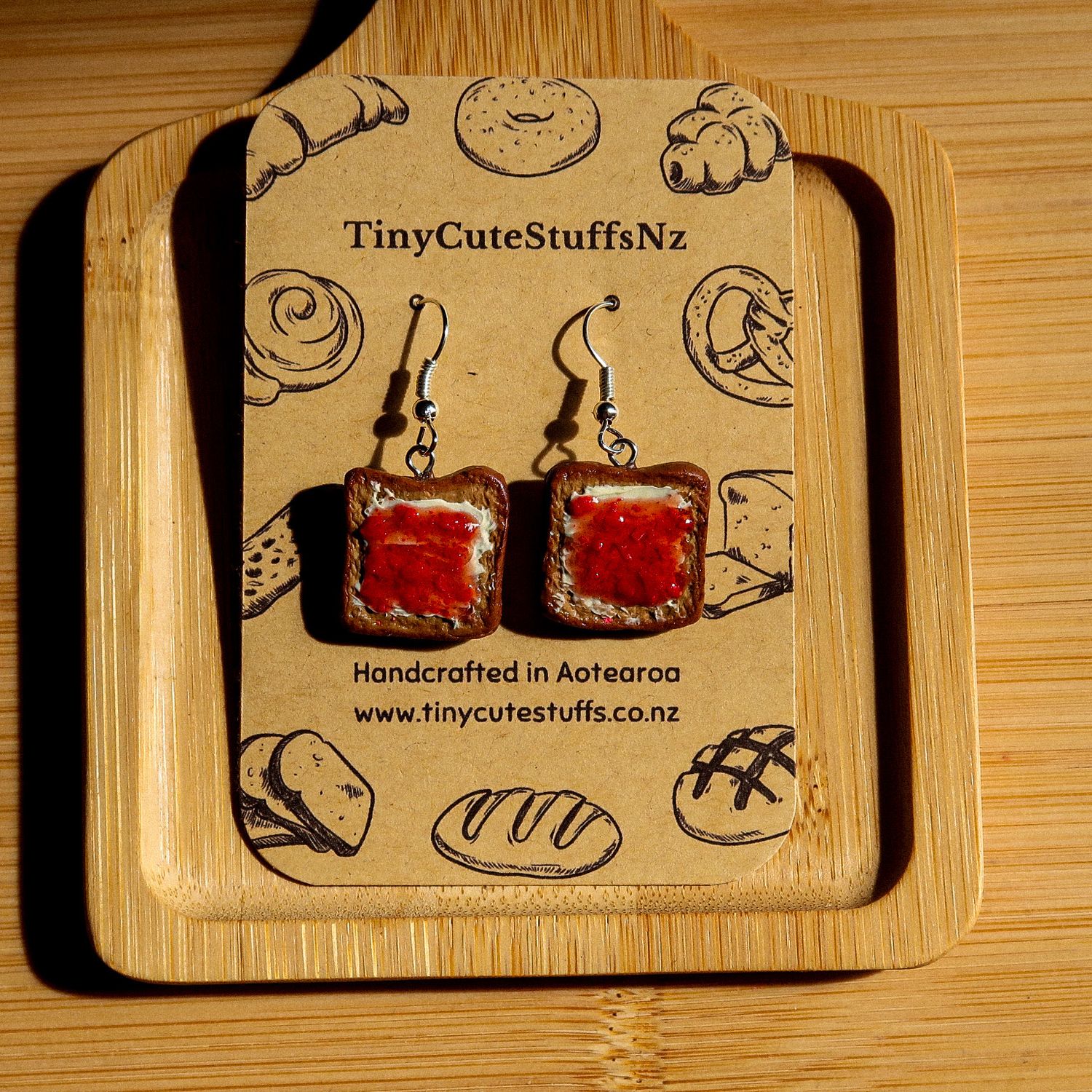 Strawberry/Raspberry Jam Toast Earrings (Wheatmeal Bread)