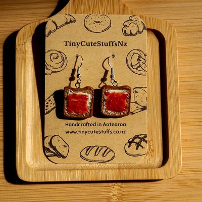 Strawberry/Raspberry Jam Toast Earrings (Wheatmeal Bread)