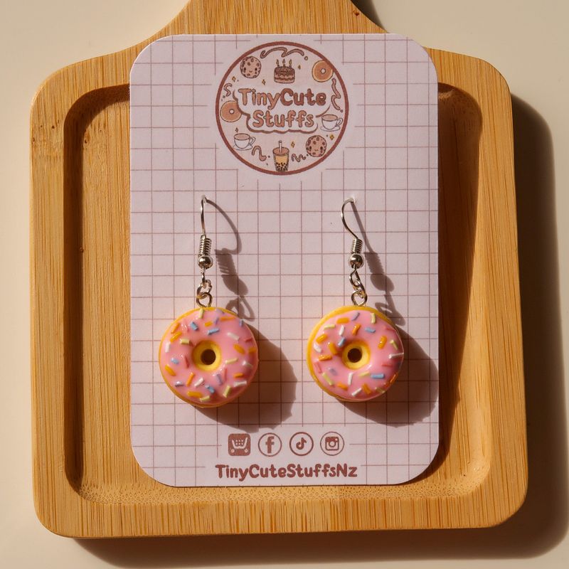 Pink Iced Sprinkle Doughnuts Earrings
