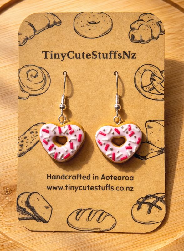 Pink Heart Doughnut Earrings