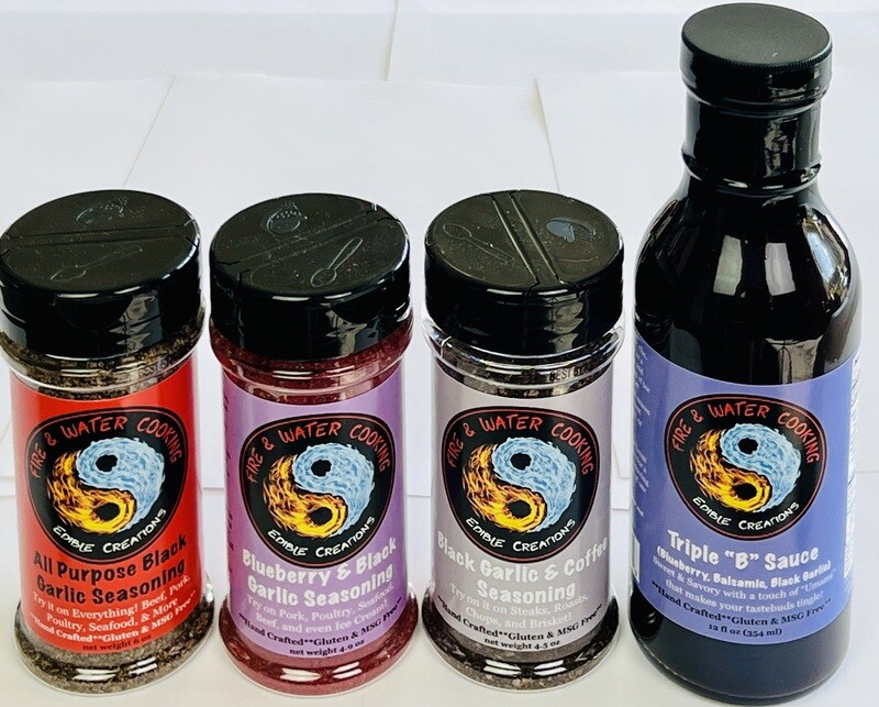 3 Pack of Rubs, 1 Black Garlic Powder, and 1 Sauce - Blueberry & Black Garlic, Black Garlic & Coffee, and All Purpose Black Garlic - Triple B Sauce,  Black Garlic Powder  Shipping in USA!