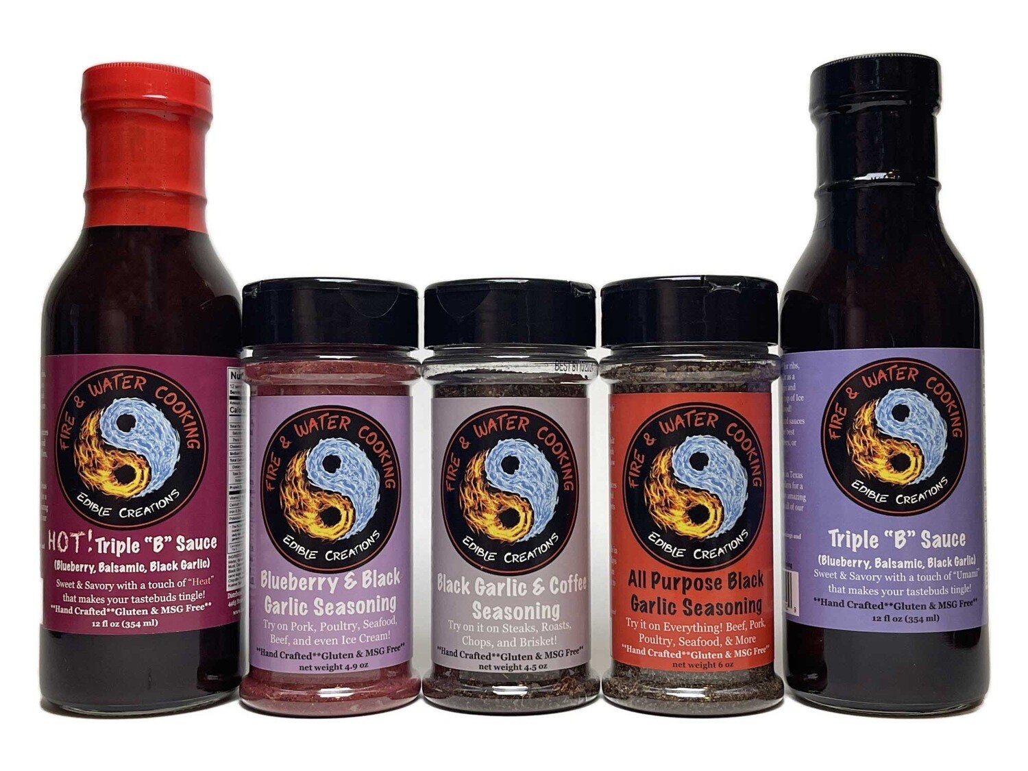All 3 Fire & Water Cooking Seasonings and 2 Sauces