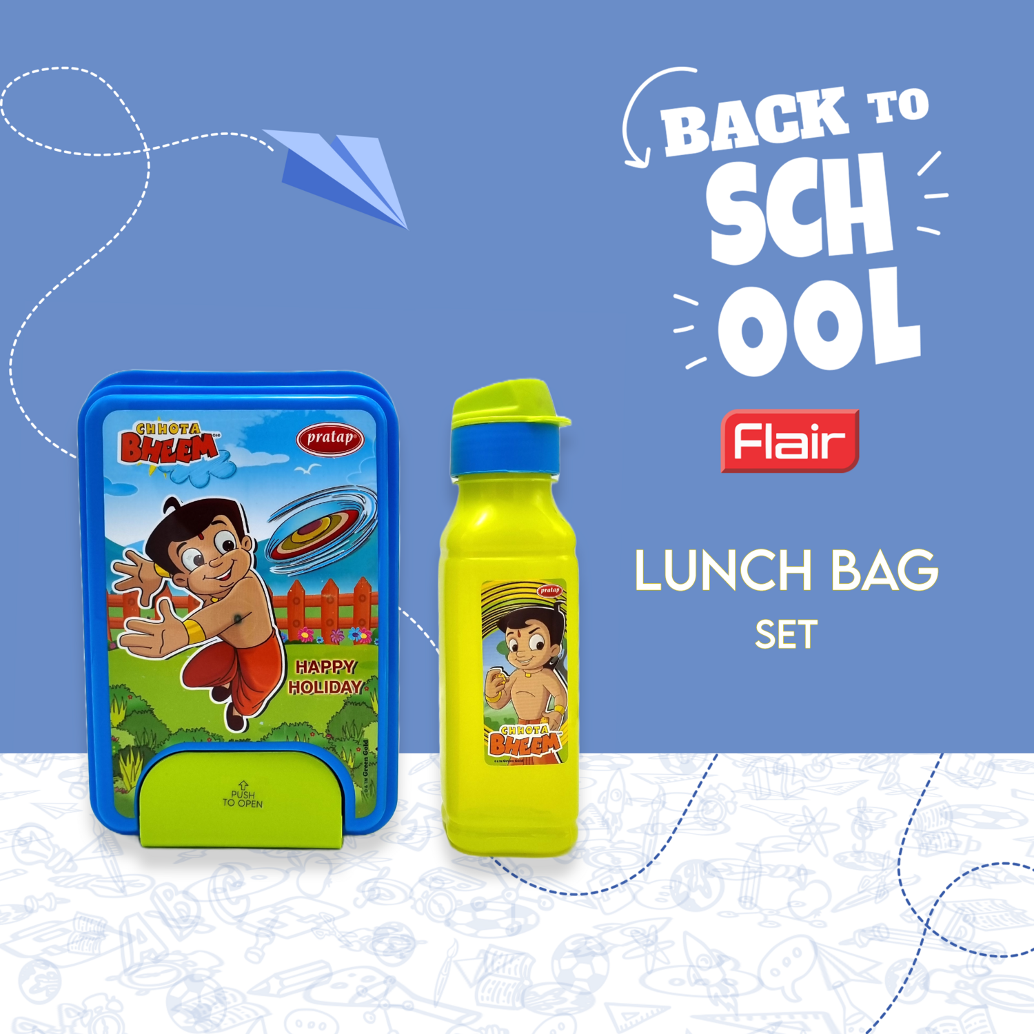 Chhota Bheem Plastic Launch Box and Water Bottle