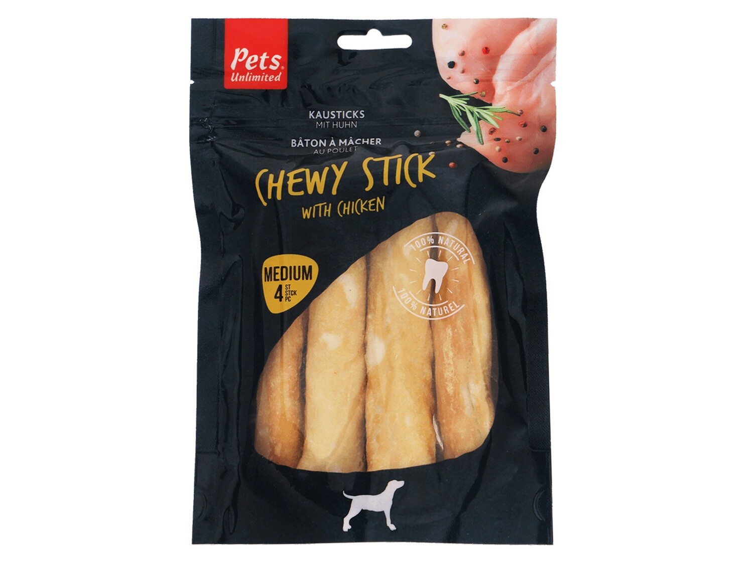 PETS UNLIMITED CHICKEN STICK MED 4PCS