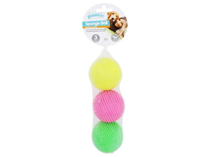 PAWISE SPONGE BALL 6CM NEON COLOURS 3PK