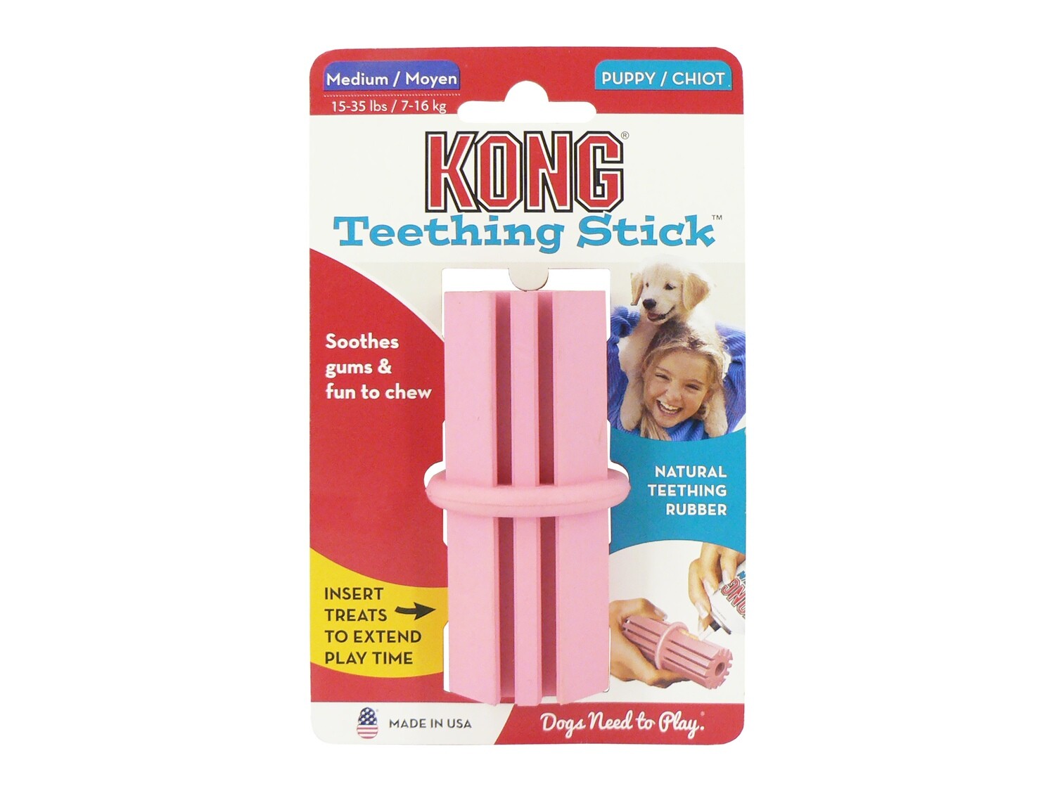 KONG PUPPY TEETHING STICK MED PINK/BLUE