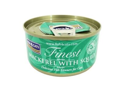 FISH 4 CATS MACKEREL &amp; SQUID 70G CAT FOOD TIN