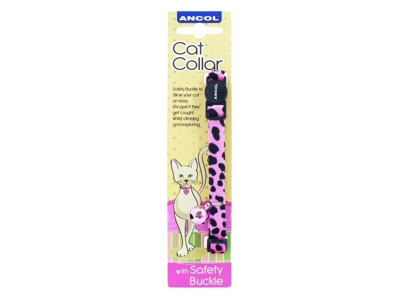 ANCOL VELVET LEOPARD PRINT CAT COLLAR PINK