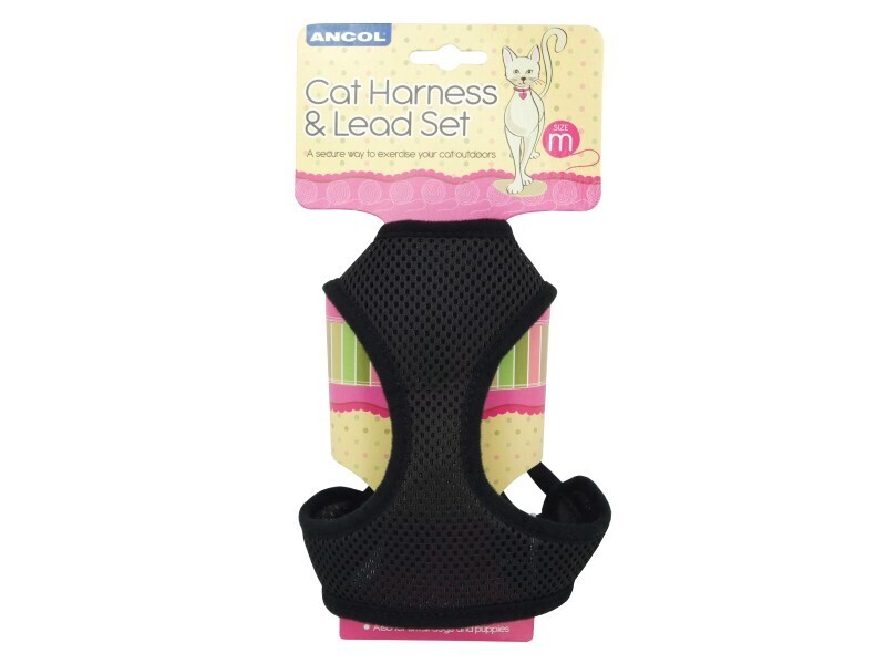 ANCOL CAT HARNESS &amp; LEAD SET BLACK MEDIUM