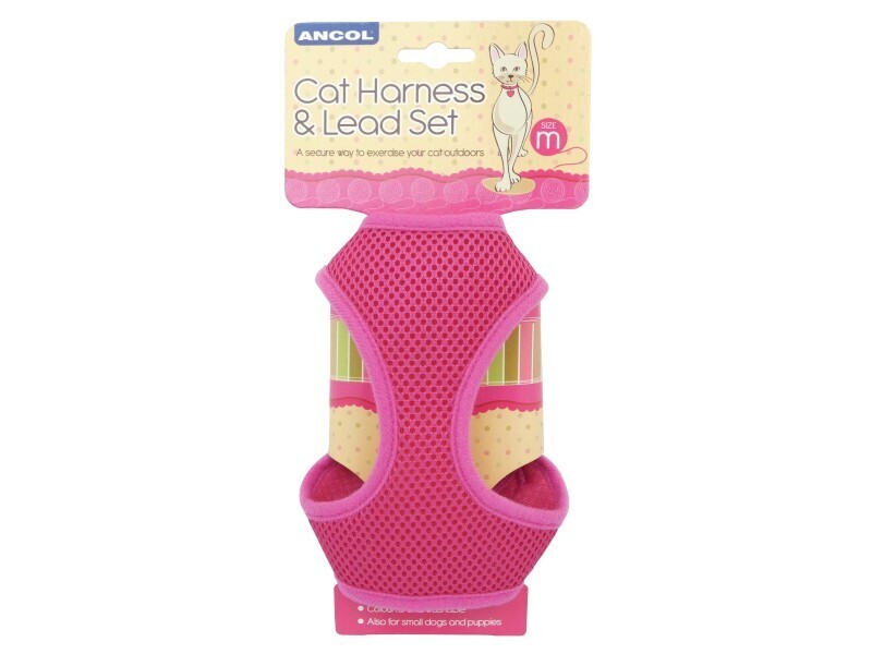 ANCOL CAT HARNESS &amp; LEAD SET PINK MEDIUM