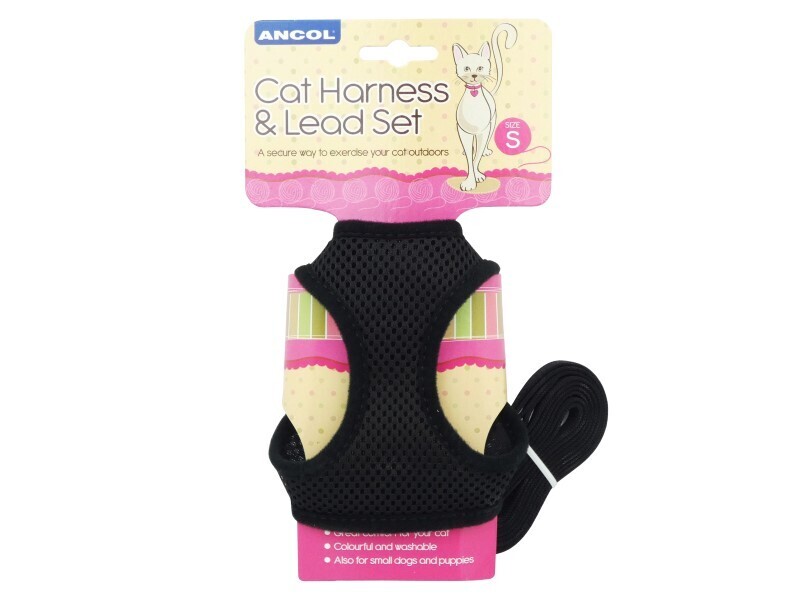 ANCOL CAT HARNESS &amp; LEAD SET BLACK SMALL