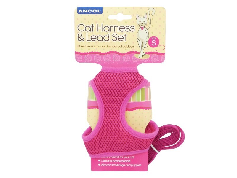 ANCOL CAT HARNESS &amp; LEAD SET PINK SMALL