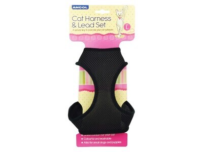ANCOL CAT HARNESS &amp; LEAD SET BLACK LARGE