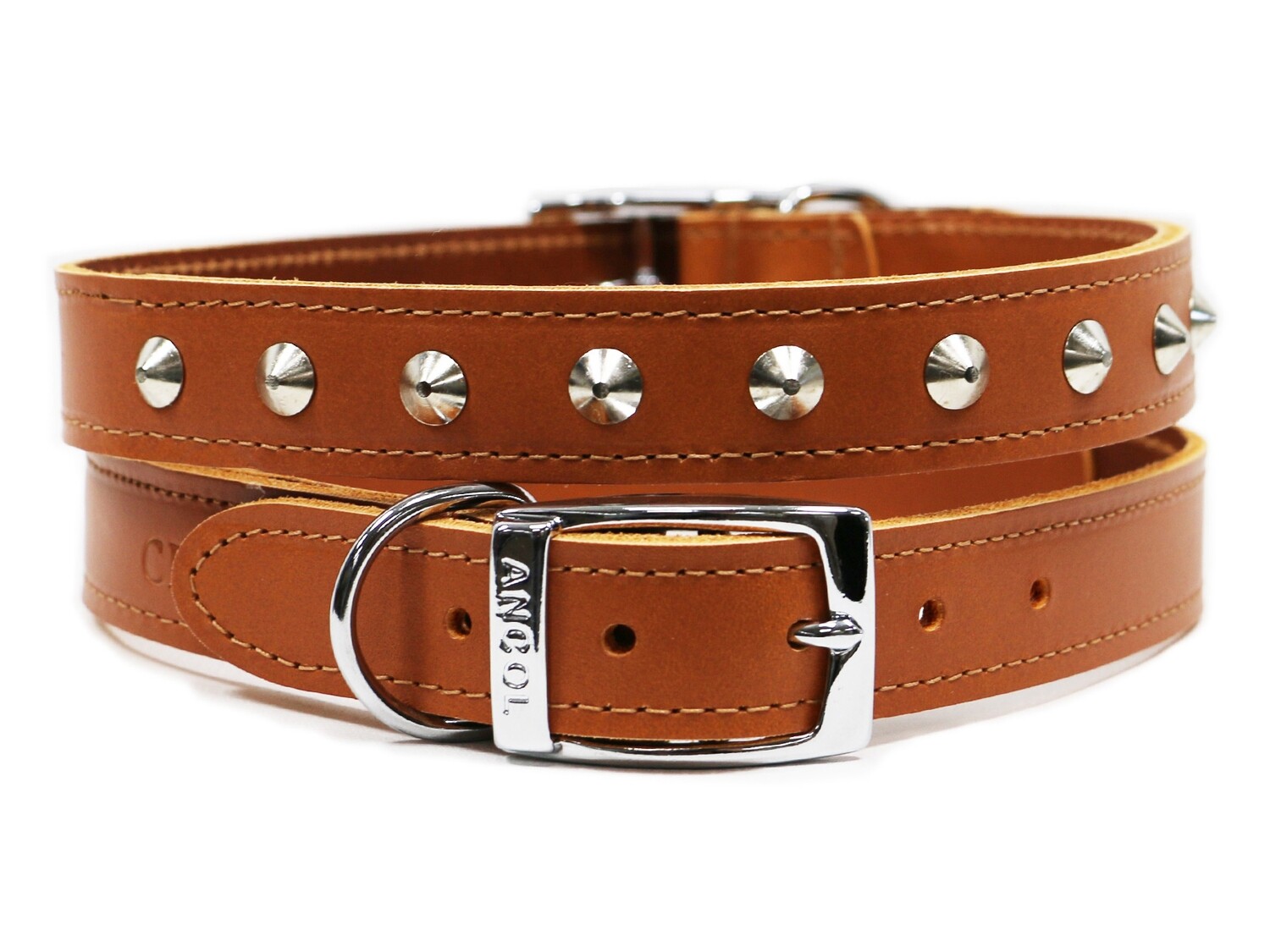 ANCOL SEWN STUDDED COLLAR TAN 14&quot; S2, SIZE: 16&quot; S3