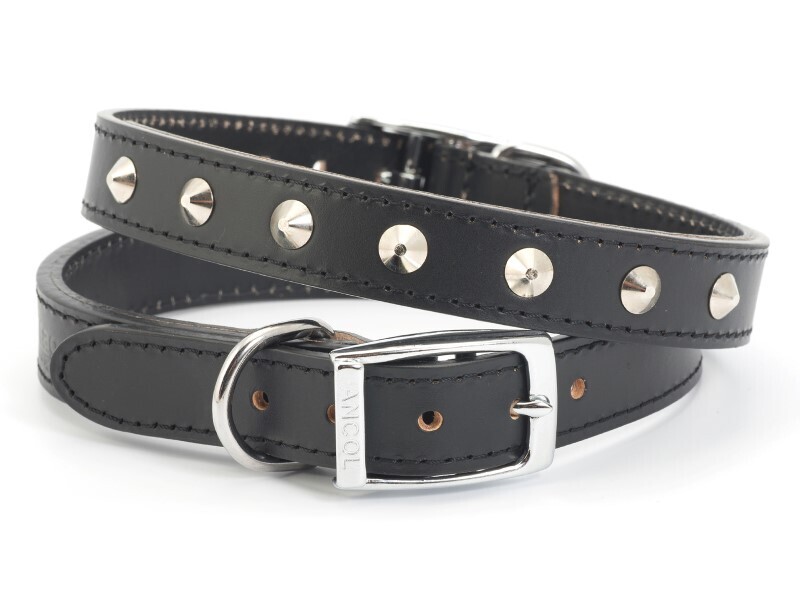 ANCOL SEWN STUDDED COLLAR BLACK 14&quot; S2