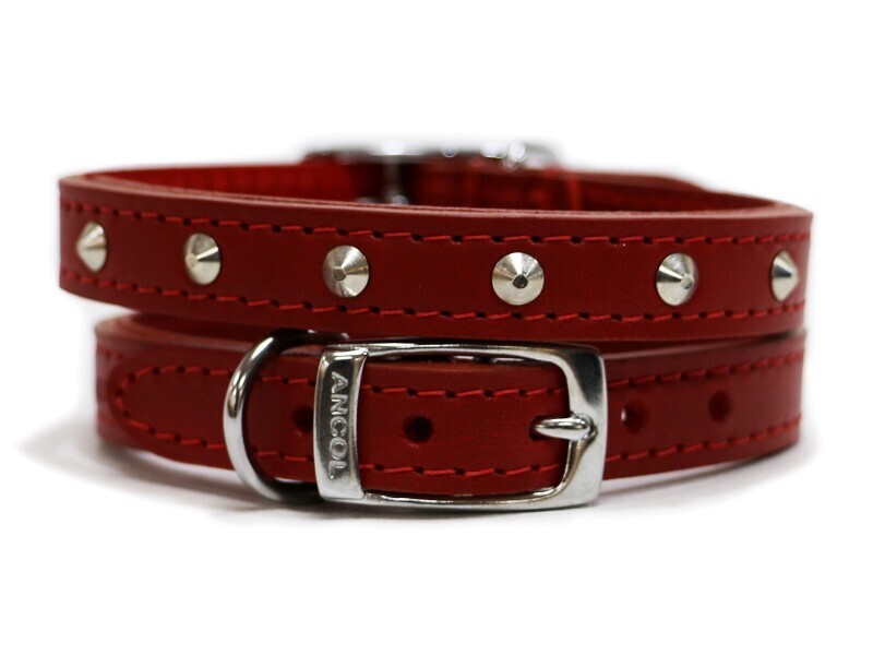 ANCOL SEWN STUDDED COLLAR RED 14&quot; S2