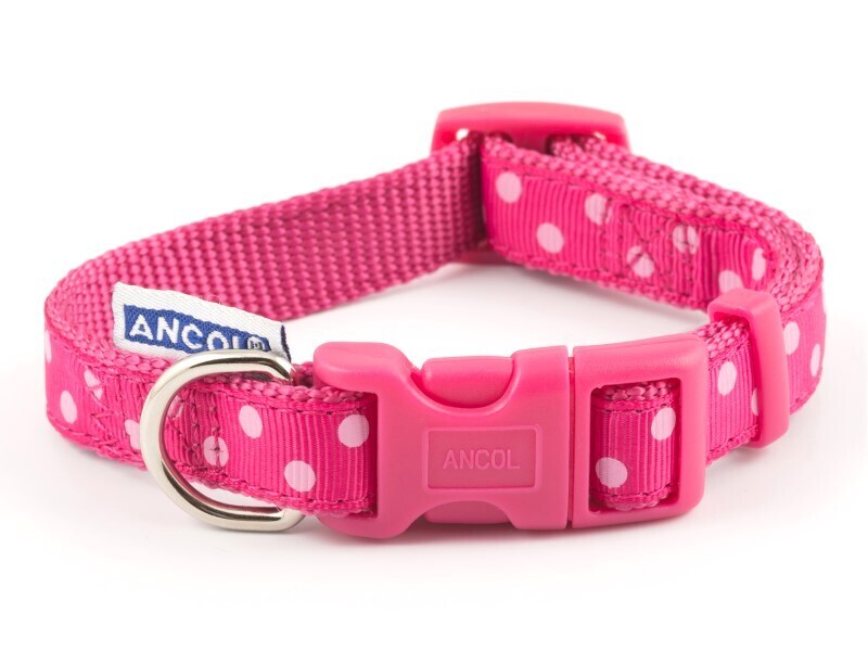 ANCOL RASPBERRY/PINK POLKA DOT ADJ COLLAR S1-2