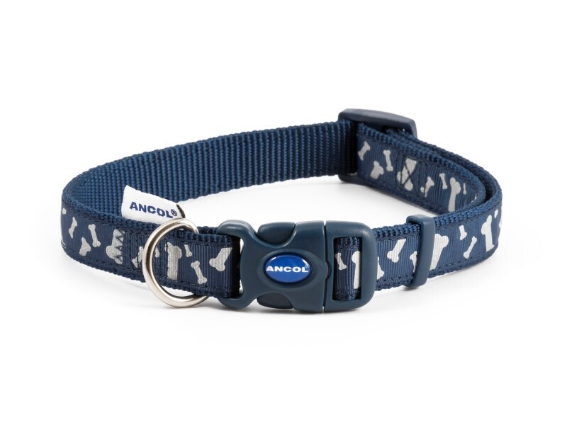 ANCOL BONES REFLECTIVE ADJ COLLAR BLUE S2-5