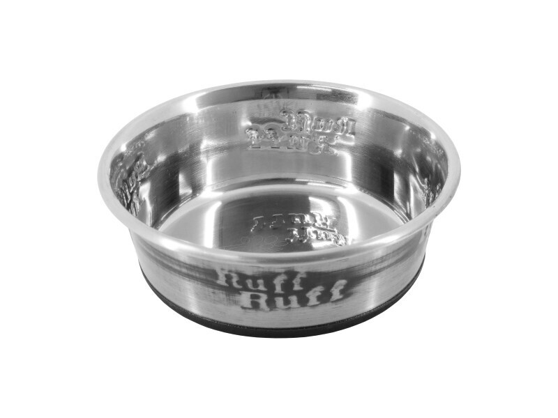 CHEEKO EMBOSSED S/STEEL DOG BOWL 450ML 14CM