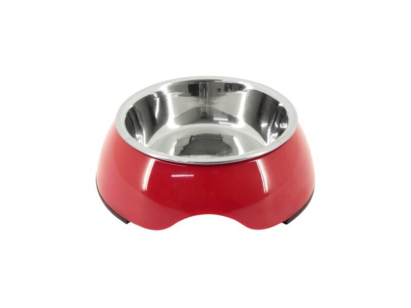 CHEEKO 2 IN 1 DOG BOWL S/STEEL &amp; RED 250ML 11CM