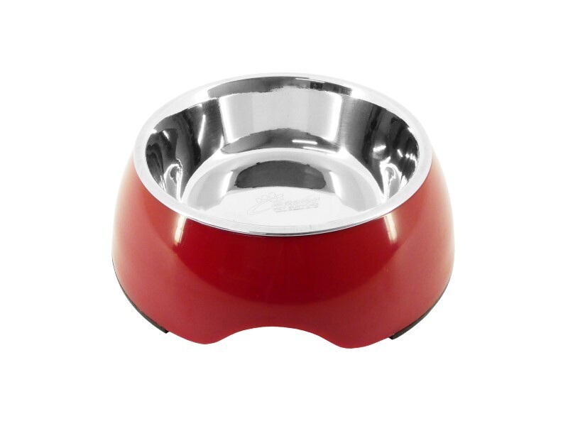 CHEEKO 2 IN 1 DOG BOWL S/STEEL &amp; RED 500ML 14CM