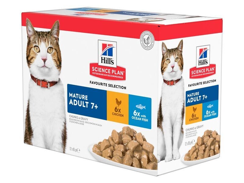 HILLS CAT 85G MATURE MPACK 12PKCHIC&amp;FISH