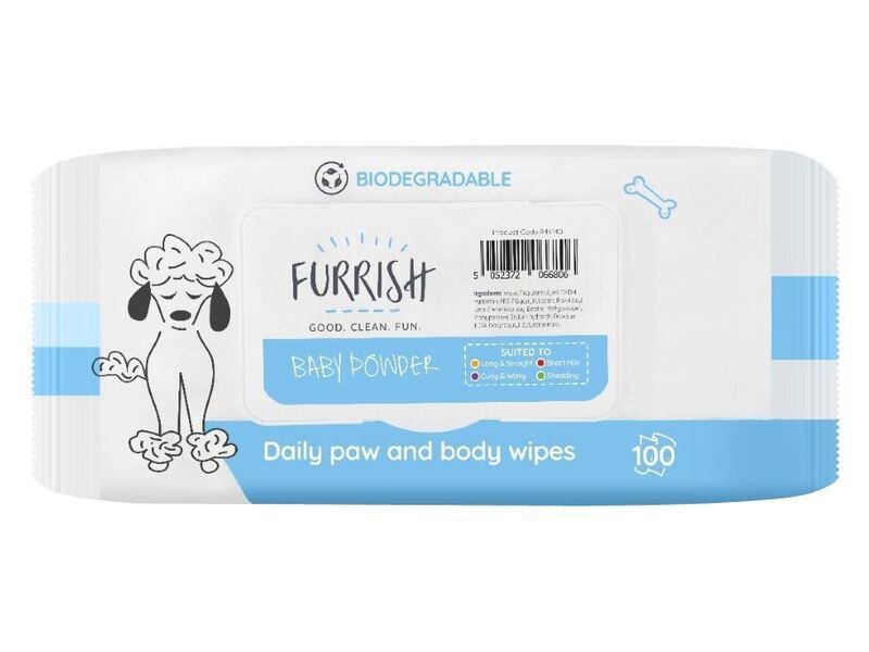 FURRISH DAILY BATH WIPES BABY POWDER 100PK