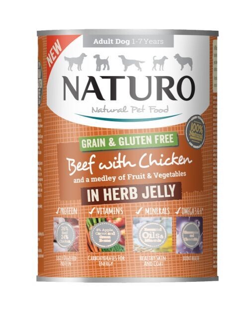 NATURO Adult Dog Grain &amp; Gluten Free Beef with Chicken in a Herb Jelly 390g