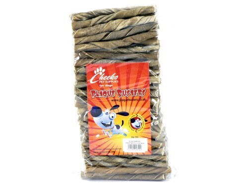 CHEEKO PLAQUE BUSTERS RAWHIDE CHEW TWISTS 5&quot;x10MM 100PK