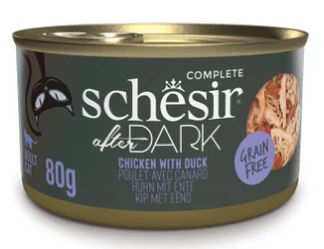 SCHESIR after dark cat food Chicken With Duck in broth 80g in can