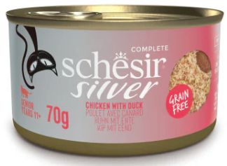 SCHESIR Chicken With Duck mousse e fillets 70g in can Complete and balanced wet food for senior cats