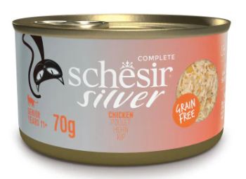 SCHESIR Chicken in broth 70g in can Complete and balanced wet food for senior cats