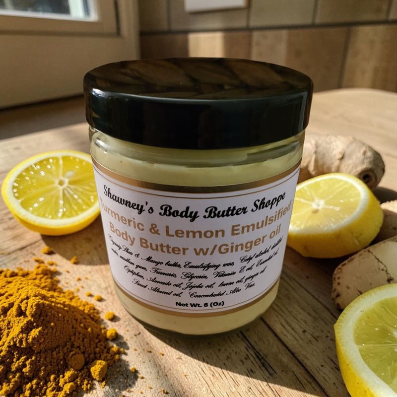 Turmeric & Lemon emulsified body butter w/ginger oil Turmeric & Lemon emulsified body butter w/ginger oil