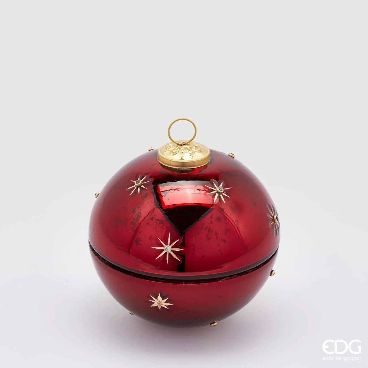 EDG | CANDELA CON VETRO SFERA STELLE ROSSO D.9