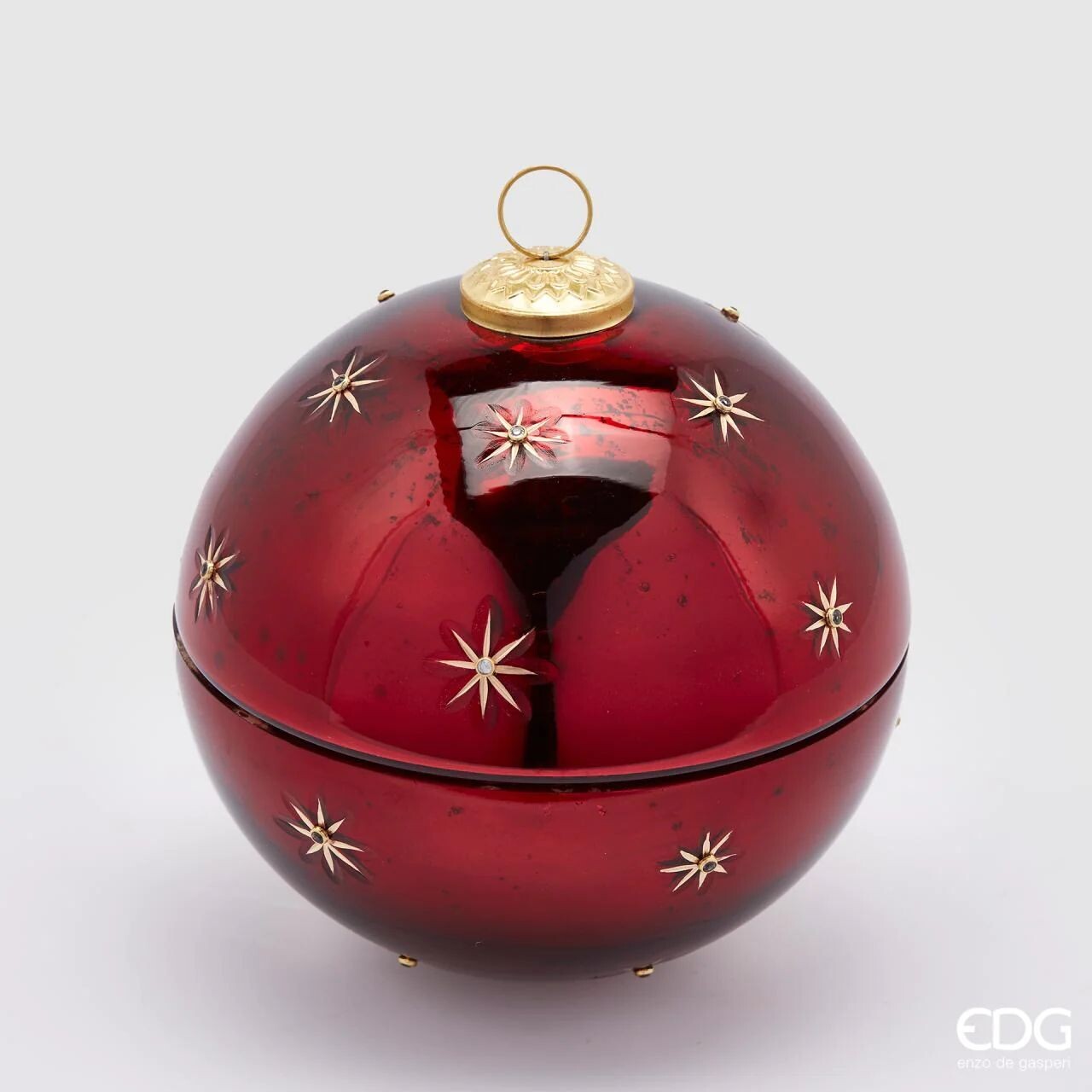 EDG | CANDELA CON VETRO SFERA STELLE ROSSO D.13